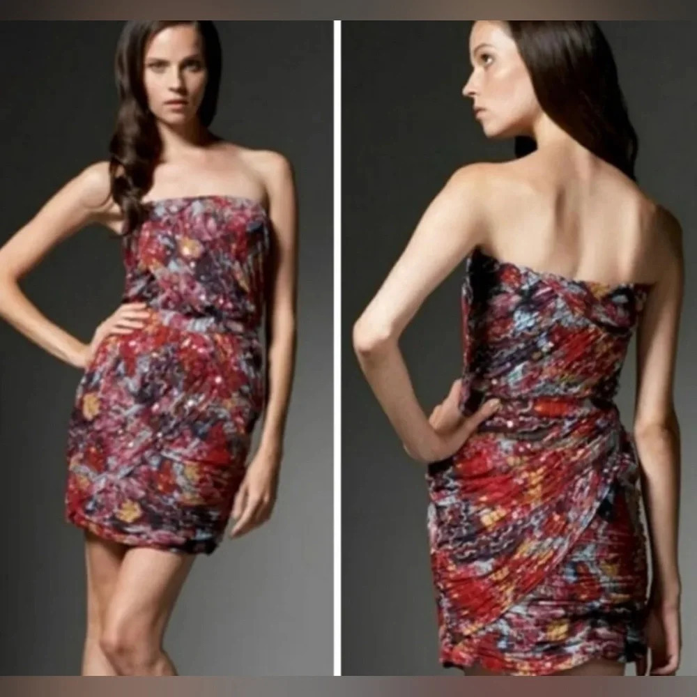 Diane von Furstenberg Garvin Silk Dress Ruffle Layers Floral Strapless Party 6 - Picture 3 of 8